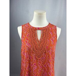 Daniel Rainn Petite Small Sleeveless Top With Lace Trim & Keyhole Neckline